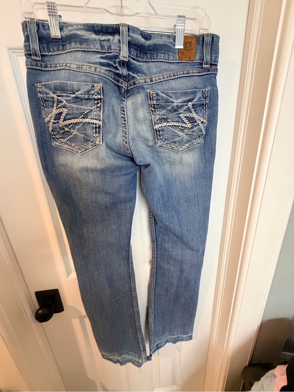 BKE Denim Culture Boot Jeans 30x29.5 Y2K Distressed Embroidered Pocket Buckle
